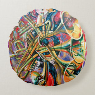 Coussins Ronds Une peinture à l'huile sur toile. Musique, la fill