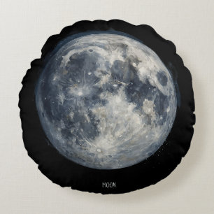 Coussins Ronds Une peinture de la lune dans un espace