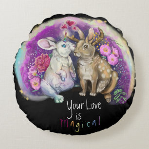Coussins Ronds Unibunny Bisses Jackalope Amour magique