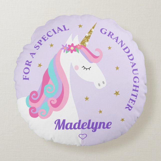 Coussins Ronds Unicorn Gold Parties scintillant Stars Purple Gran (Devant)