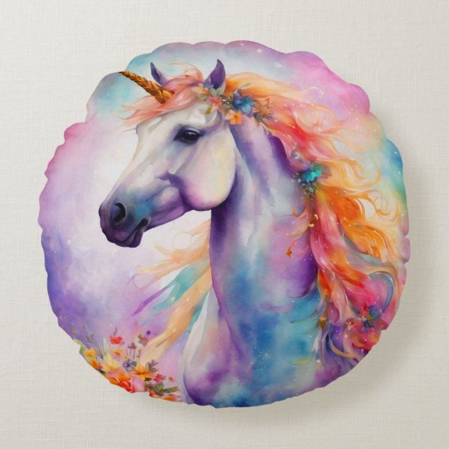 Coussins Ronds Unicorne couleur Pastel (Devant)