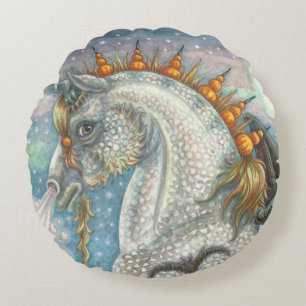 COUSSINS RONDS UNICORNE DE HALLOWEEN GOTHIQUE AVEC AILES DE MAIN,