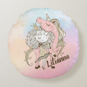 Coussins Ronds Unicorne et fille