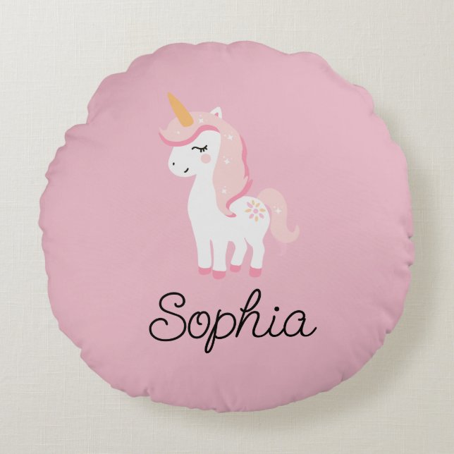 Coussins Ronds Unicorne, Fée, Magie - Nom personnalisé (Devant)