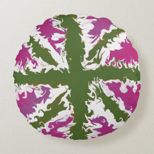 Coussins Ronds Union Jack Peint Royaume-Uni Art rose et vert Déco