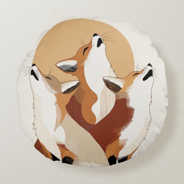 Coussins Ronds Unique Fox Howling at Moon Round Pillow (Devant)