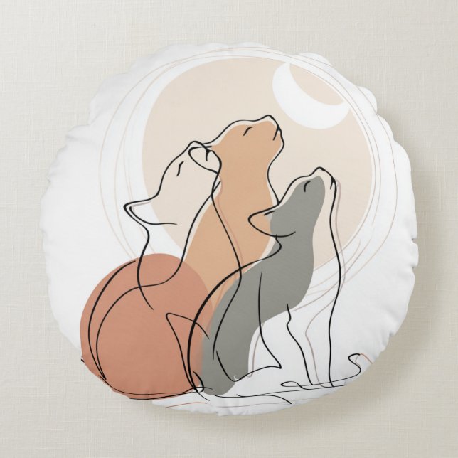 Coussins Ronds Unique Fox Howling at Moon Round Pillow (Devant)