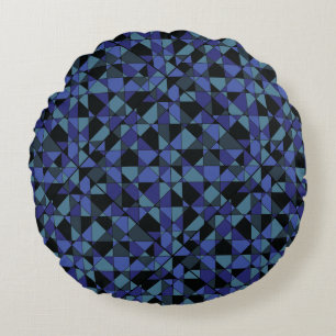 Coussins Ronds Unique Gras Hip Géométrique Bleu Cyan Gris Noir