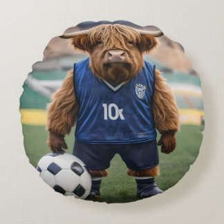 Coussins Ronds Vache Amusante Des Highlands, Vêtue Pour Le Footba