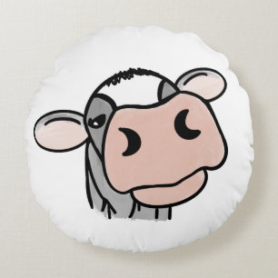 Coussins Ronds vache de dessin animé noir blanc rose baiser gris