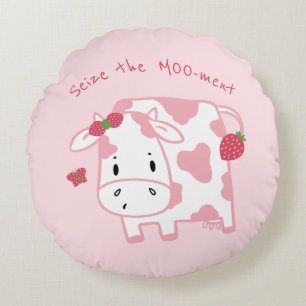 Coussins Ronds Vache mignonne aux fraises   Saisir la Moo-ment