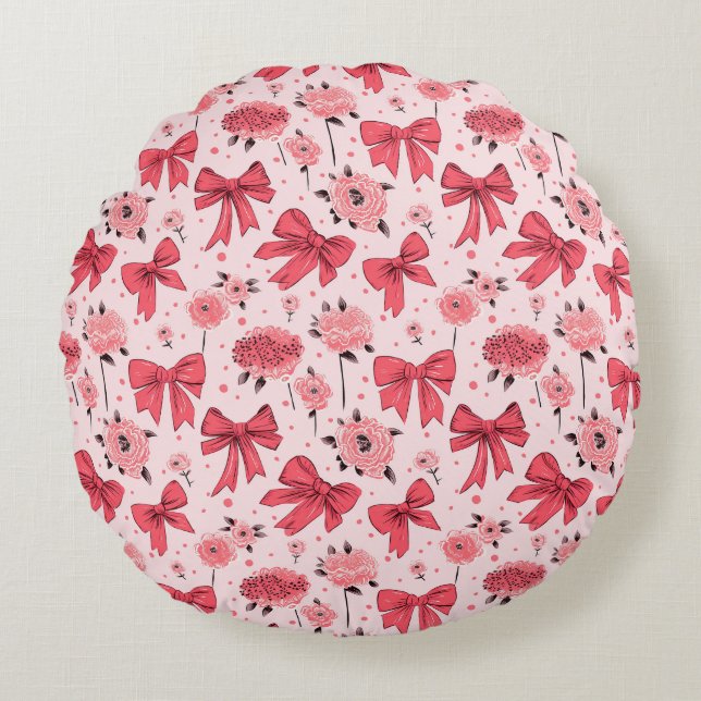 Coussins Ronds Vaches florales - Motif floral et ruban (Devant)