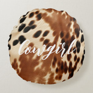Coussins Ronds Vachette blanche Brown Western