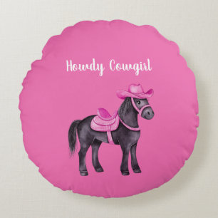 Coussins Ronds Vachette Rose Howdy Cheval