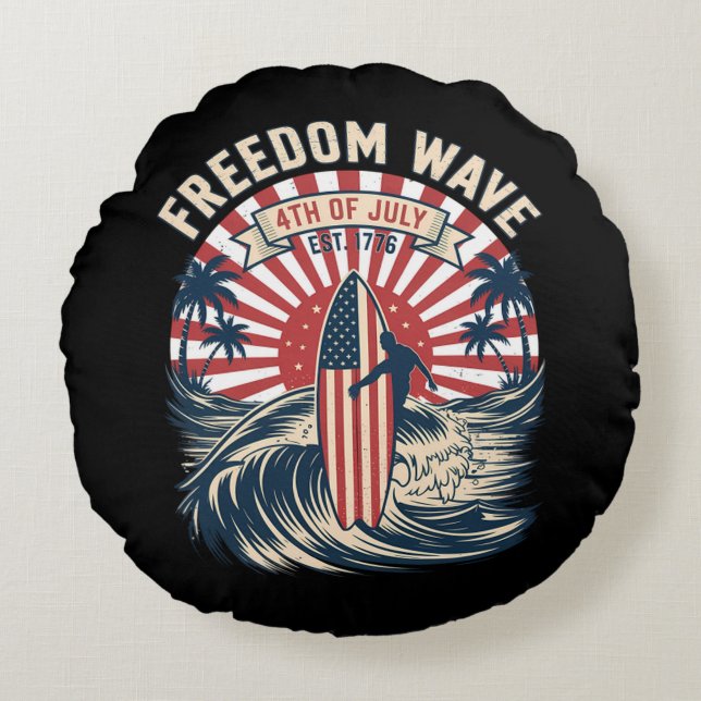 Coussins Ronds Vague de liberté 4 juillet (Devant)