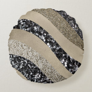 Coussins Ronds Vague de paillettes argent or Glam 1