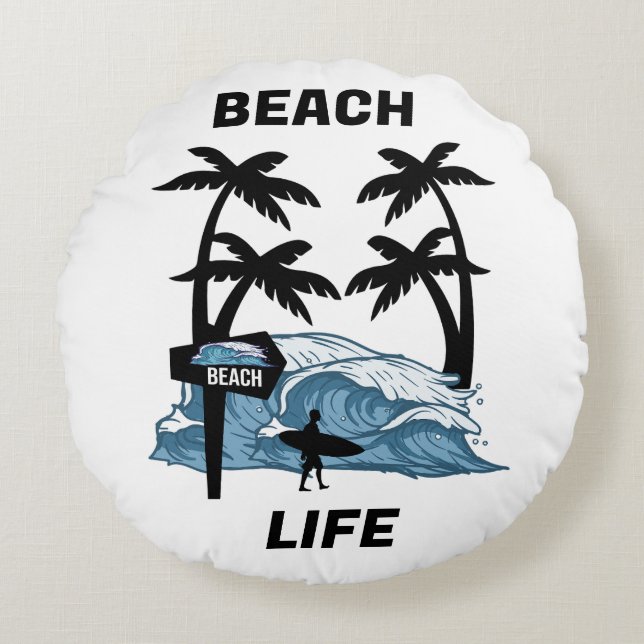 Coussins Ronds Vague de plage Funny (Devant)