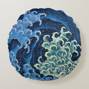 Coussins Ronds Vague féminine de Hokusai Océan Vintage