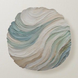 Coussins Ronds Vagues Abstraites Bleu Vert Beige Côtières