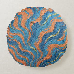 Coussins Ronds vagues de corail et d'indigo