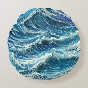 Coussins Ronds Vagues de l'océan bleu