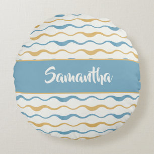 Coussins Ronds Vagues Jaunes et Turquoises Personnalisées Bohème 