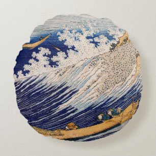 Coussins Ronds Vagues océaniques Hokusai Bateaux en mer