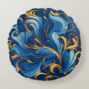 Coussins Ronds Vagues royales de fantaisie Tourbillons de bleu et