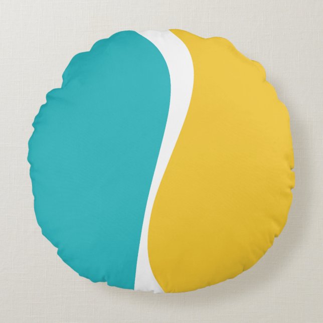 Coussins Ronds Vagues simples 2 en Turquoise, Jaune et Blanc (Devant)