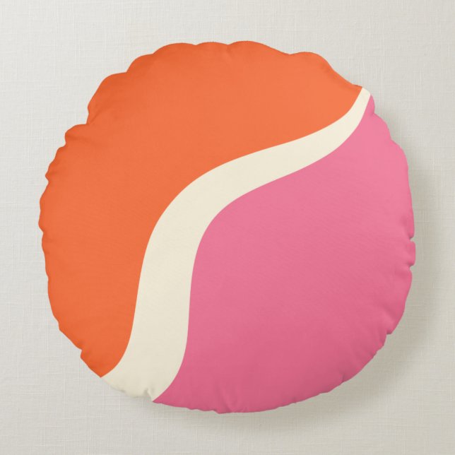 Coussins Ronds Vagues simples 3 - rose, orange et crème (Devant)