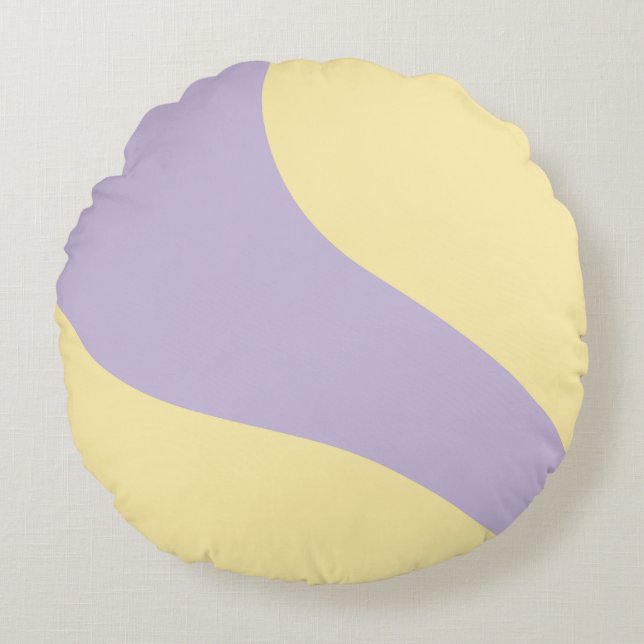 Coussins Ronds Vagues simples en jaune pastel et violet (Devant)