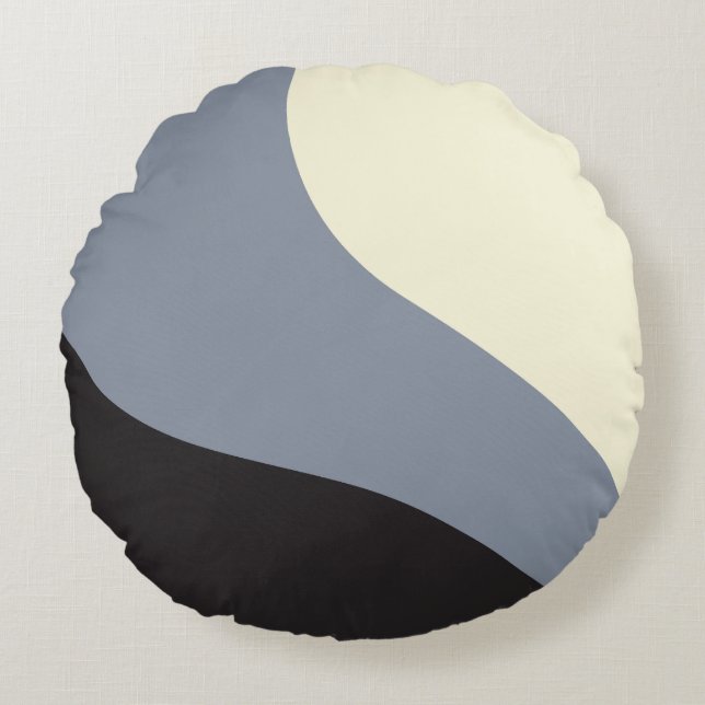 Coussins Ronds Vagues simples - Noir, Gris et Crème (Devant)