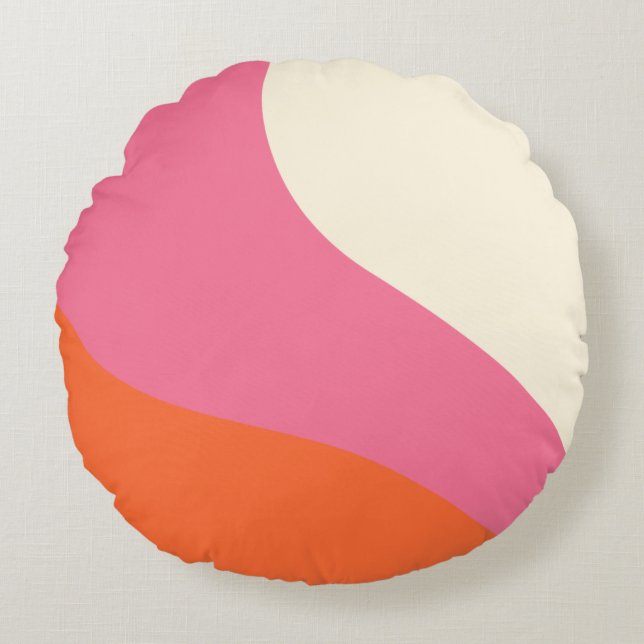 Coussins Ronds Vagues simples - rose, orange et crème (Devant)