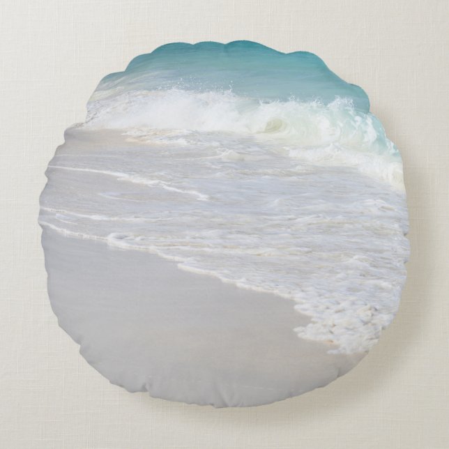 Coussins Ronds Vagues turquoise sur sable blanc 1 (Devant)