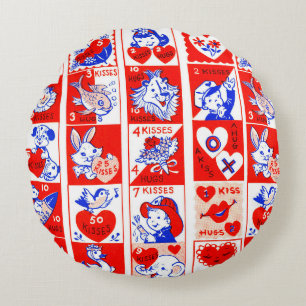 Coussins Ronds Valentine Retro Love Hugs Motif