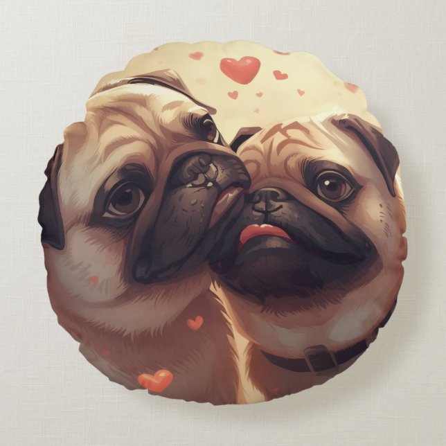 Coussins Ronds Valentine's Day Pug Love Round Pillow (Devant)