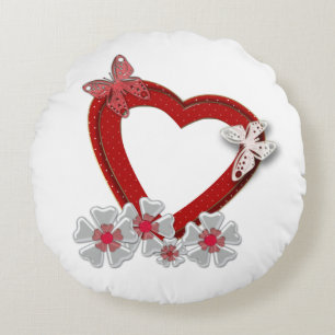 Coussins Ronds Valentines Fleurs de jour fleurs de coeur rouge fl