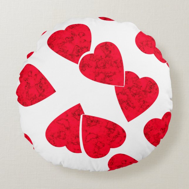 Coussins Ronds Valentines invisibles Jour coeur rouge blanc motif (Devant)