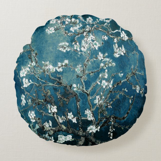 Coussins Ronds Van Gogh Almond Blossoms Dark Turquoise (Devant)