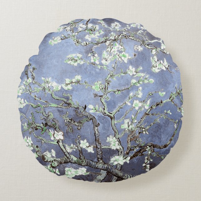 Coussins Ronds Van Gogh Almond Blossoms en acier bleu (Devant)