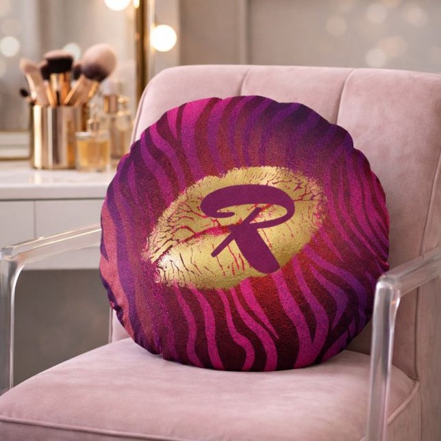 Coussins Ronds Vanité chic imprimé zèbre rose  (Créateur téléchargé)