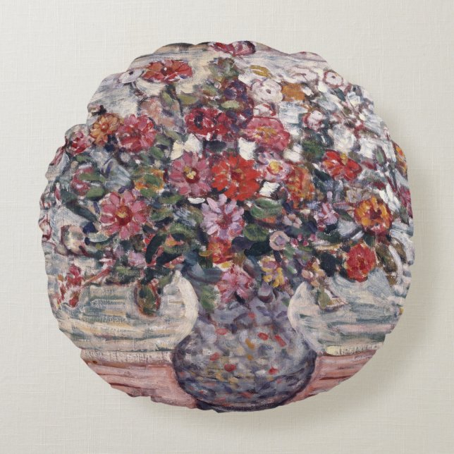 Coussins Ronds Vase de fleurs, Zinnias par Maurice Prendergast (Devant)