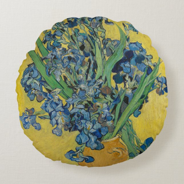 Coussins Ronds Vase Van Gogh avec Iris Classic Impressionnisme (Devant)