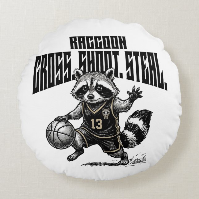Coussins Ronds Vedette de Basket-ball Raton Laveur - Graphique de (Devant)
