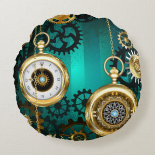 Coussins Ronds Veille bijoux Steampunk sur un Arrière - plan vert