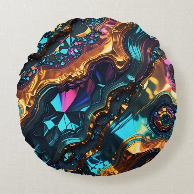 Coussins Ronds Veines dorées aux pierres brillantes (Devant)