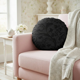 Coussins Ronds Velvet Floral Moderne Noir