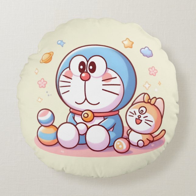 Coussins Ronds Venez Venez Chat Et Doraemon (Devant)