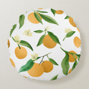 Coussins Ronds Verger d'orange frais & motif de fleurs
