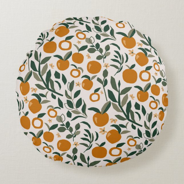 Coussins Ronds Verger espagnol - motif d'oranges et feuille (Devant)